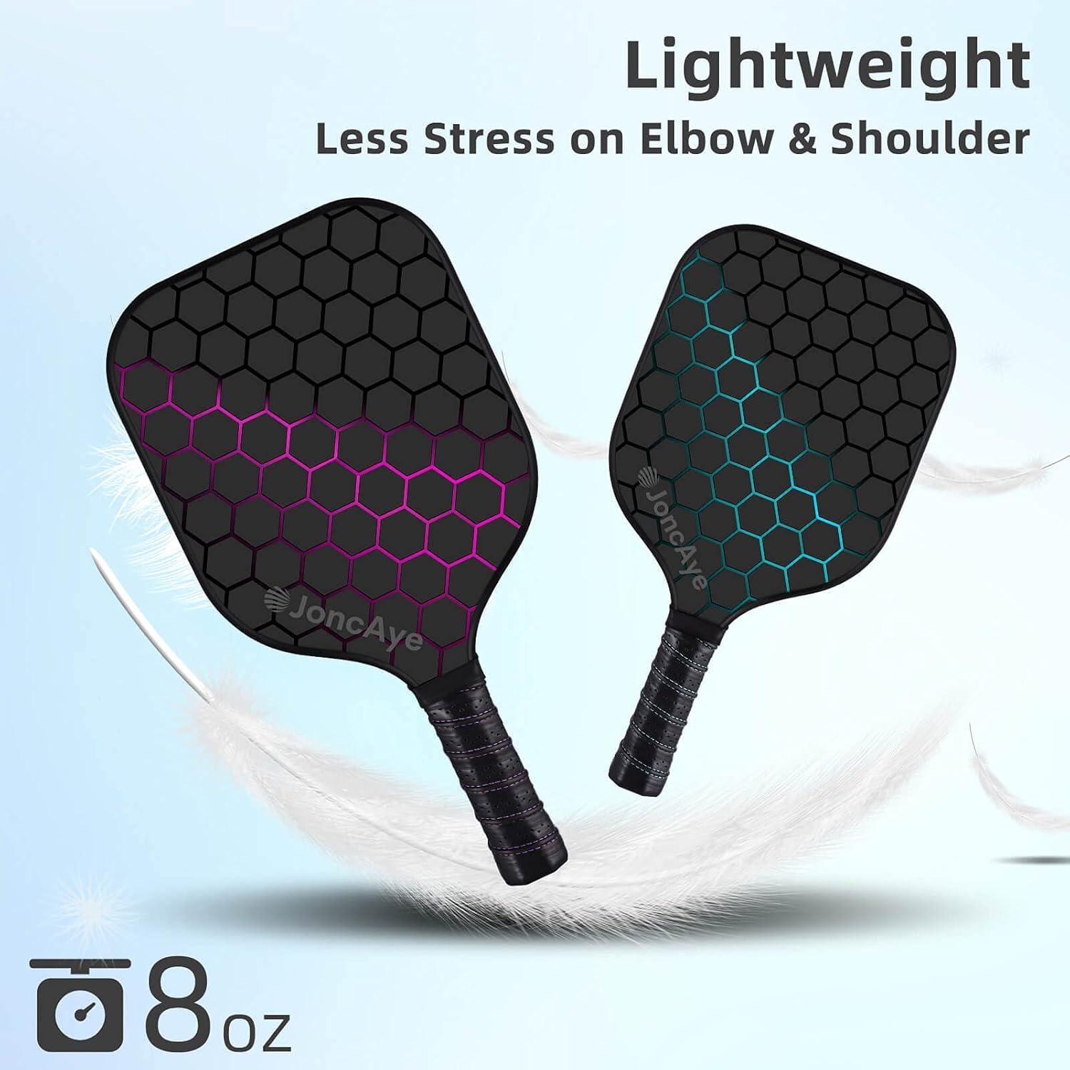 imagePickleball Paddles Set of 4 with 10 Indoor Outdoor Pickleball Balls 1 Carrying Bag 4 OverGrips Lightweight Pickleball Set for Beginners Intermediates Pink Blue  Pickleball Gifts with Accessories