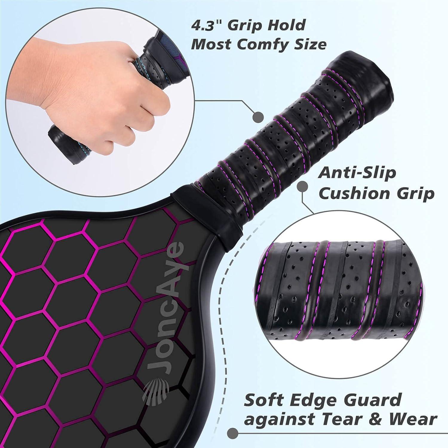 imagePickleballPaddlesSet of 4 or 2 Rackets by JoncAye USAPA Approved PickleBall Equipment with Balls Bag Accessories Fiberglass Graphite Pickleball Racquet Set for Men Women Kids AdultsBLITZ 4PK