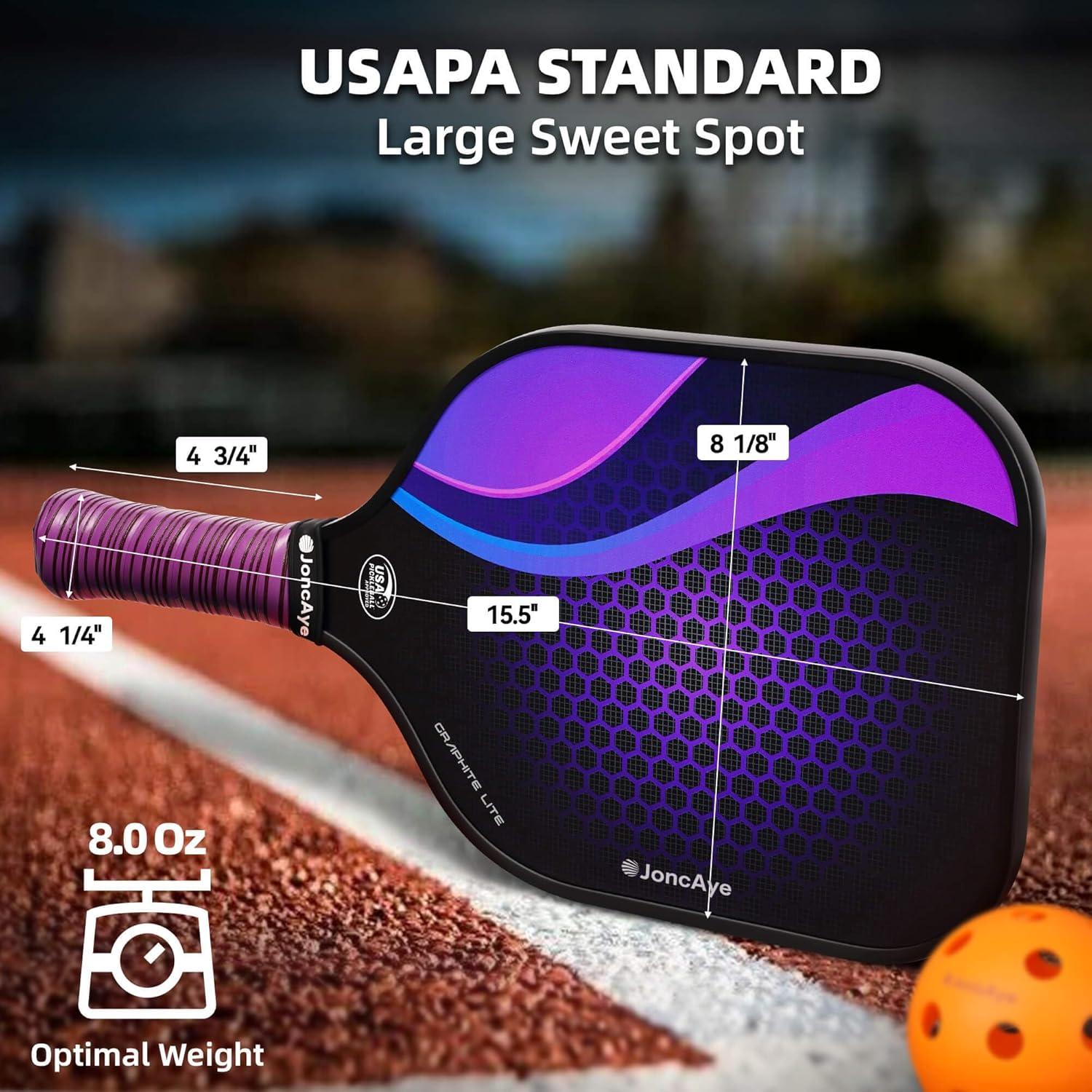 imagePickleballPaddlesSet of 4 or 2 Rackets by JoncAye USAPA Approved PickleBall Equipment with Balls Bag Accessories Fiberglass Graphite Pickleball Racquet Set for Men Women Kids AdultsGRAPHITE LITE 2PK