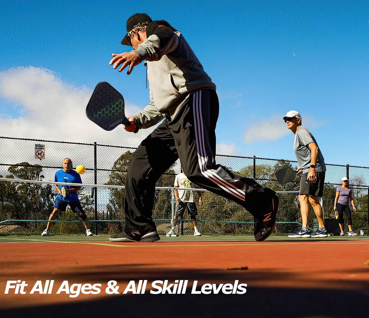 imagePickleballPaddlesSet of 4 or 2 Rackets by JoncAye USAPA Approved PickleBall Equipment with Balls Bag Accessories Fiberglass Graphite Pickleball Racquet Set for Men Women Kids AdultsBLITZ 2PK GreenBlue