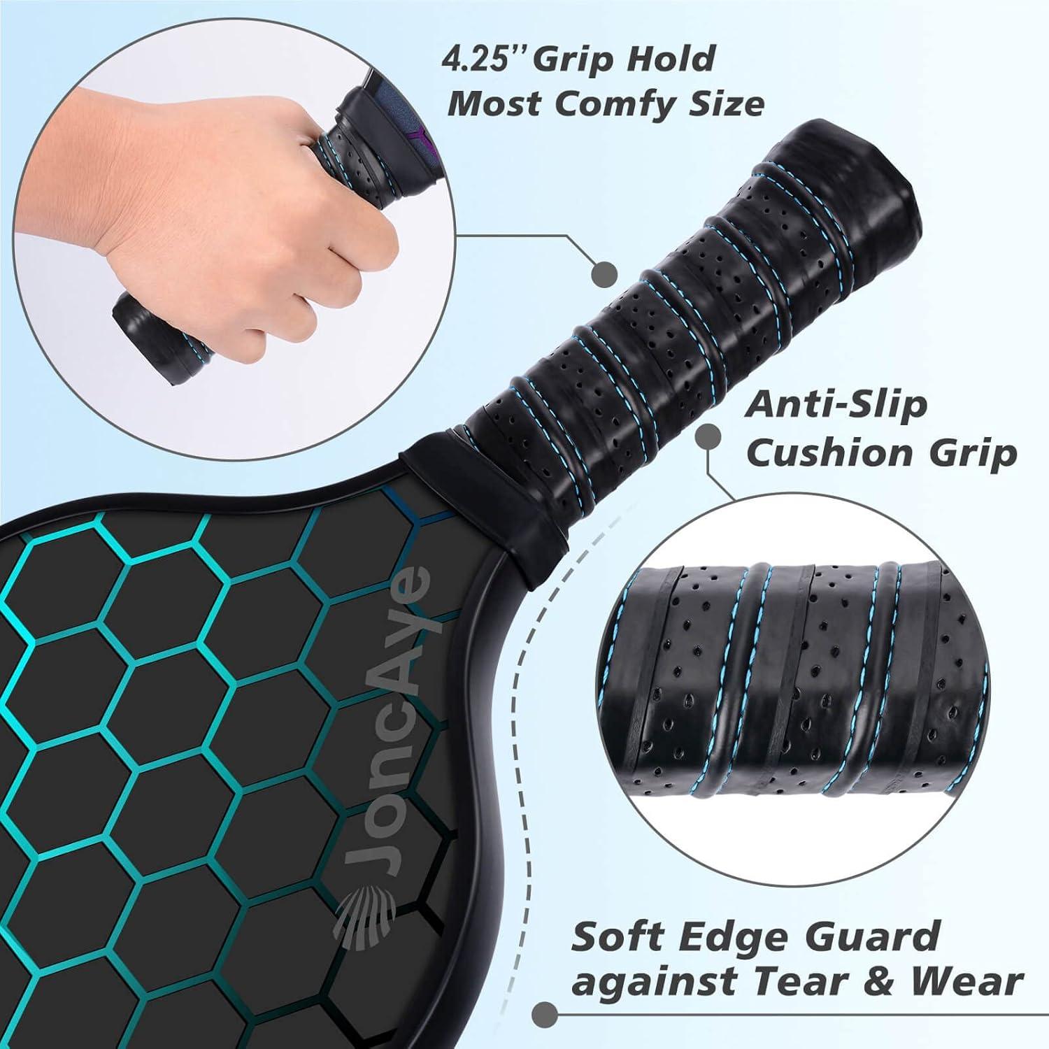 imagePickleballPaddlesSet of 4 or 2 Rackets by JoncAye USAPA Approved PickleBall Equipment with Balls Bag Accessories Fiberglass Graphite Pickleball Racquet Set for Men Women Kids AdultsBLITZ 2PK PinkBlue