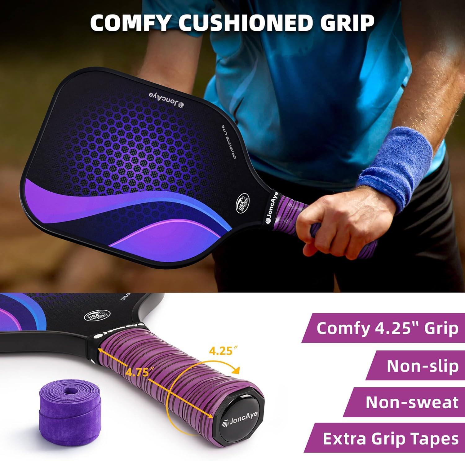 imagePickleballPaddlesSet of 4 or 2 Rackets by JoncAye USAPA Approved PickleBall Equipment with Balls Bag Accessories Fiberglass Graphite Pickleball Racquet Set for Men Women Kids AdultsGRAPHITE LITE 2PK