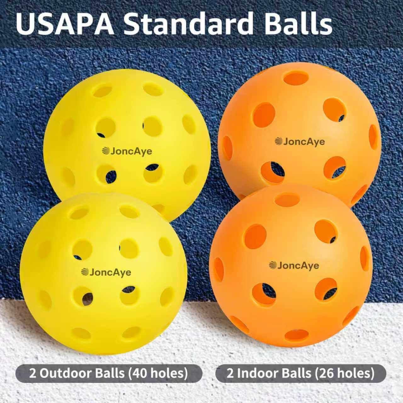 imagePickleballPaddlesSet of 4 or 2 Rackets by JoncAye USAPA Approved PickleBall Equipment with Balls Bag Accessories Fiberglass Graphite Pickleball Racquet Set for Men Women Kids AdultsCyclone 4PK PinkBlue