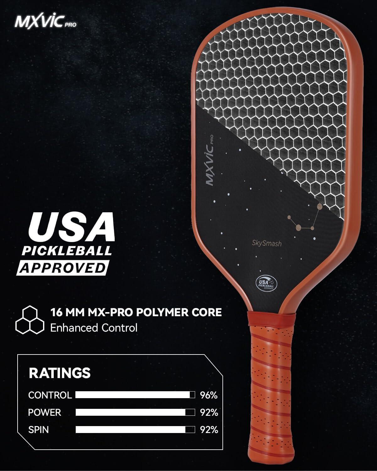 imagePro PickleballPaddle 16mm T700 Carbon Fiber Textured Surface CFS USAPA Approved Hybrid Control Paddle with Cover 2025 High Grit ampamp Spin Racket Intermediate AdvancedSkySmashBrown