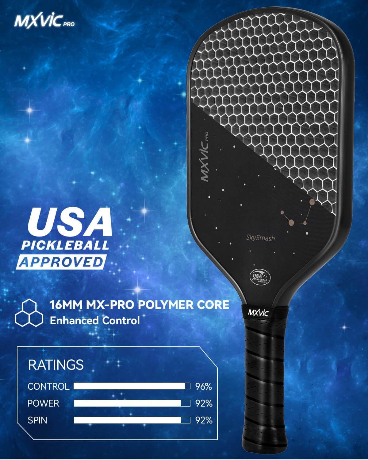 imagePro PickleballPaddle 16mm T700 Carbon Fiber Textured Surface CFS USAPA Approved Hybrid Control Paddle with Cover 2025 High Grit ampamp Spin Racket Intermediate AdvancedSkySmashBlack