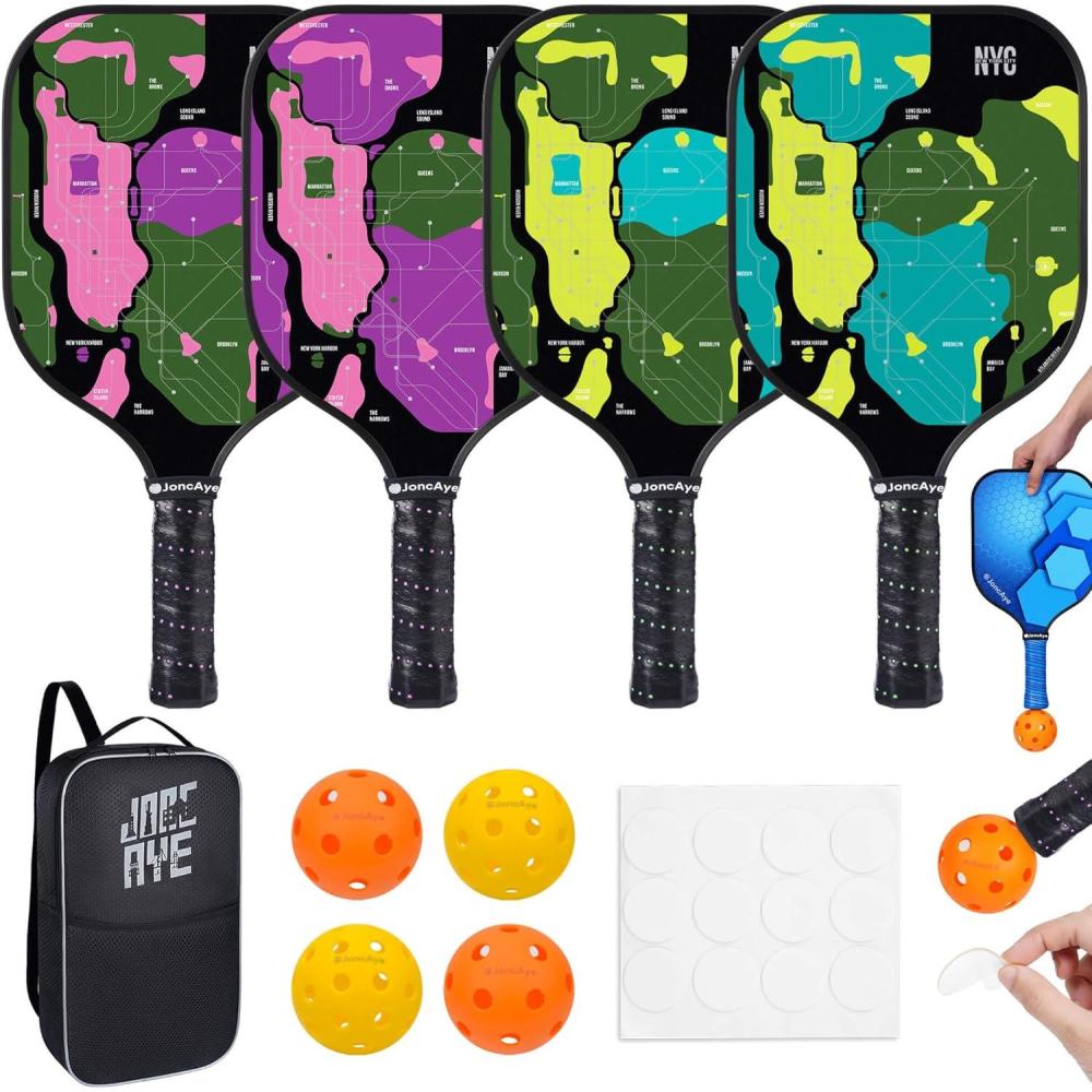 imageJoncAye PickleBallPaddleSetof4 with Balls Cute Pickleball Set with Racket Bag Ball Retriever  Pickleball Racquet Starter Set for Beginners Intermediates