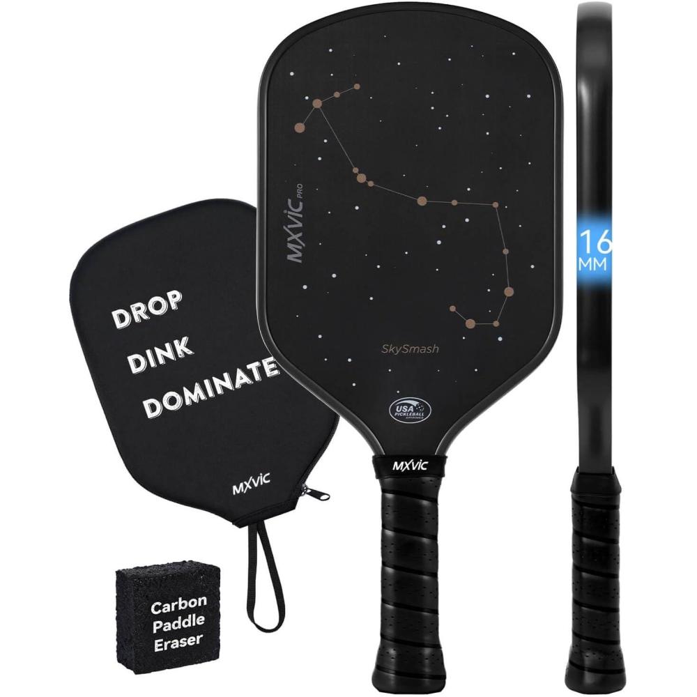 imagePro PickleballPaddle 16mm T700 Carbon Fiber Textured Surface CFS USAPA Approved Hybrid Control Paddle with Cover 2025 High Grit ampamp Spin Racket Intermediate AdvancedSkySmashBlack