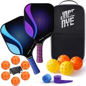imageJoncAye GraphitePickleballPaddlesSet 2 PickleballRackets  1 Carrying Bag  8 Indoor Balls  2 Outdoor Balls  1 Mesh Ball Bag  OverGrips PickleBallRaquetteSet of 2 Pickleball Bundles wit