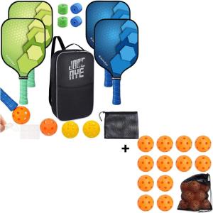 imageJoncAye Pickleball Bundle PickleballSet of 4 Paddles 16 Balls 1 Racket Bag 2 Ball Bag 4 Grip Tapes 12 Ball Retriever  PickleBall Requette Set and Accessories  Pickleball Gifts