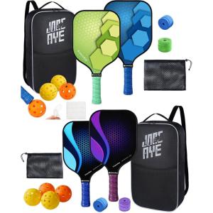 imageJoncAye PickleballSet 4 PickleballPaddles with 8 Balls Backpack Ball Bag Grip Tape Ball Retriever  Lightweight PickleBallRaquetteSetof4 for Men Women Light Rackets with Accessories
