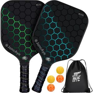 imagePickleballPaddlesSet of 4 or 2 Rackets by JoncAye USAPA Approved PickleBall Equipment with Balls Bag Accessories Fiberglass Graphite Pickleball Racquet Set for Men Women Kids AdultsBLITZ 2PK GreenBlue