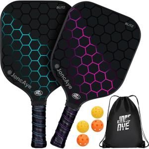 imagePickleballPaddlesSet of 4 or 2 Rackets by JoncAye USAPA Approved PickleBall Equipment with Balls Bag Accessories Fiberglass Graphite Pickleball Racquet Set for Men Women Kids AdultsBLITZ 2PK PinkBlue