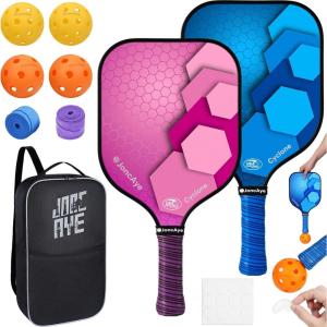 imagePickleballPaddlesSet of 4 or 2 Rackets by JoncAye USAPA Approved PickleBall Equipment with Balls Bag Accessories Fiberglass Graphite Pickleball Racquet Set for Men Women Kids AdultsCyclone 2PK PinkBlue