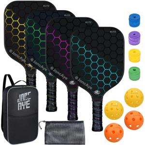 imagePickleballPaddlesSet of 4 or 2 Rackets by JoncAye USAPA Approved PickleBall Equipment with Balls Bag Accessories Fiberglass Graphite Pickleball Racquet Set for Men Women Kids AdultsBLITZ 4PK