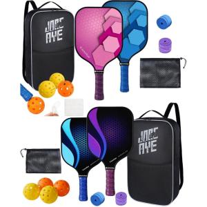 imagePickleballPaddlesSetof4 JoncAye Pickleball Rackets with 8 Balls Paddle Bag Ball Bag Lead Tape Ball Retriever  Light PickleBallRaquetteSetof4 with Accessories for Adults Kids Gifts